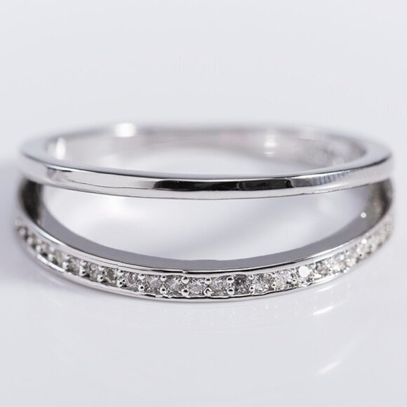 Dainty Zircon Micro Pave Double Layer Silver Ring for Women VIP120